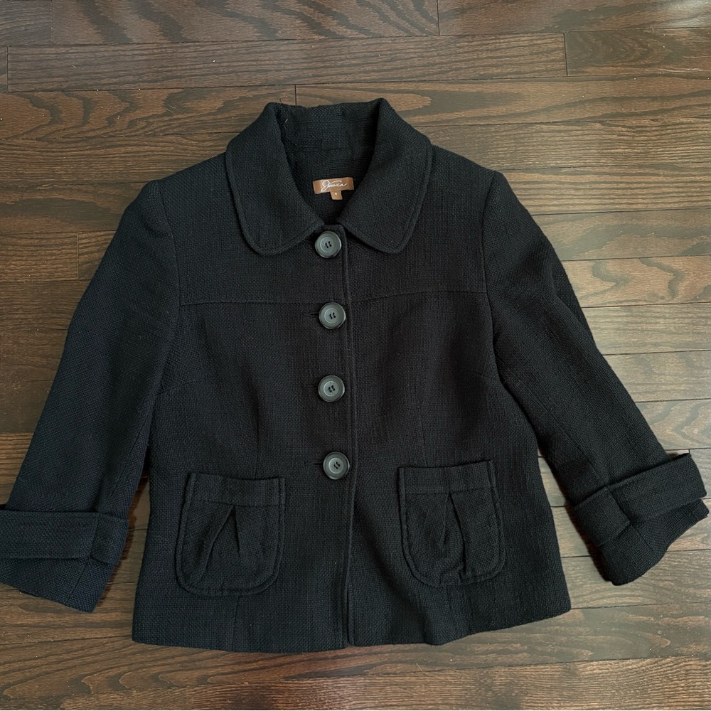 Vintage Jessica Black Pea Coat with Button and Collar Detail